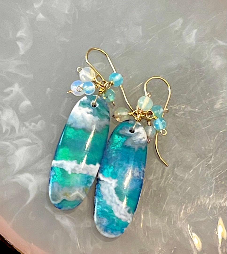 kayaです。14kgfオーロラ加工　プルームアゲートのピアス