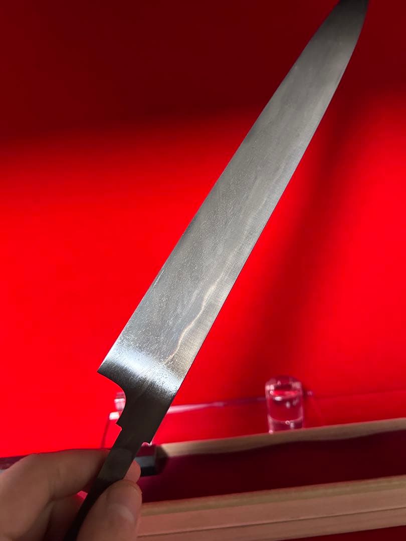 01579 包丁　柳刃　保勝　本焼　青1鋼　刃文綺麗　星空飛ぶ紋有り　未使用品