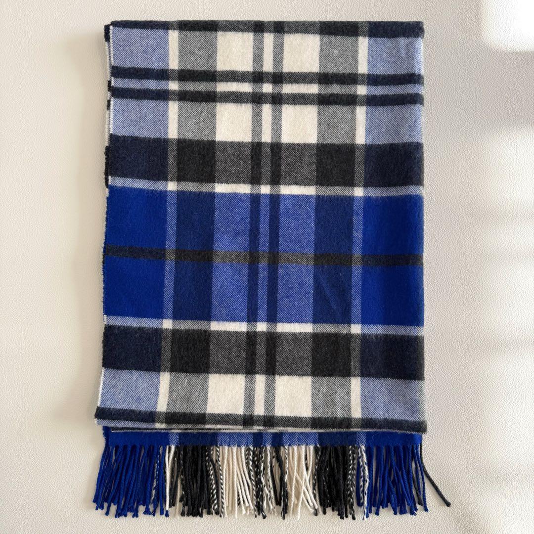 美品　ジョンストンズ　大判　ストール　マフラー　カシミヤ　ブルー　チェック