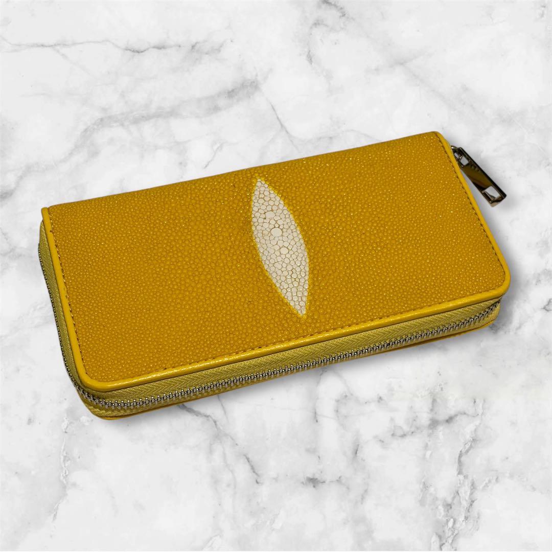 スティングレイ 長財布 ガルーシャ エイ革 ラウンドファスナー 天眼 イエロー