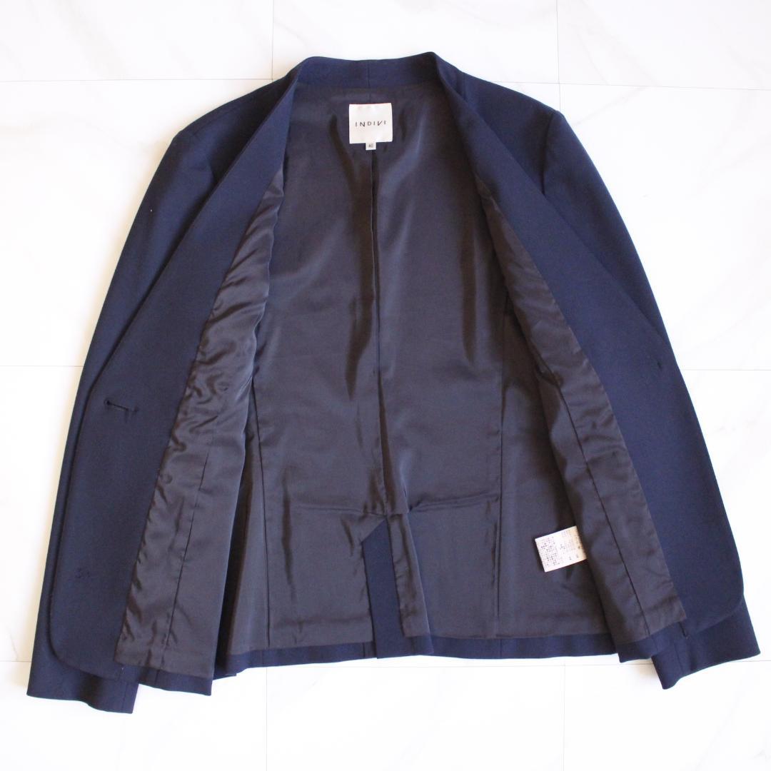 INDIVI ノーカラー セットアップスーツ Lサイズ ネイビー パンツ