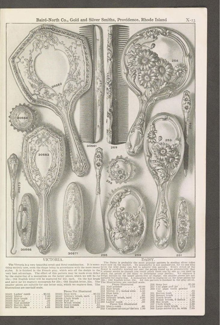 ◆フランスアンティーク｜メイク道具6点、ヘアブラシ、リモージュ、手鏡、イヤリング