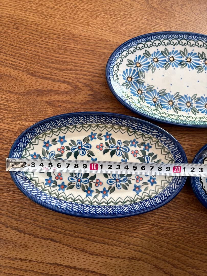 ポーランド食器　青い花柄のオーバル皿 3枚セット