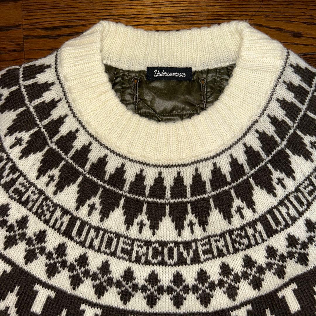 UNDERCOVERISM 総柄ニット セーター ホワイト×ブラック