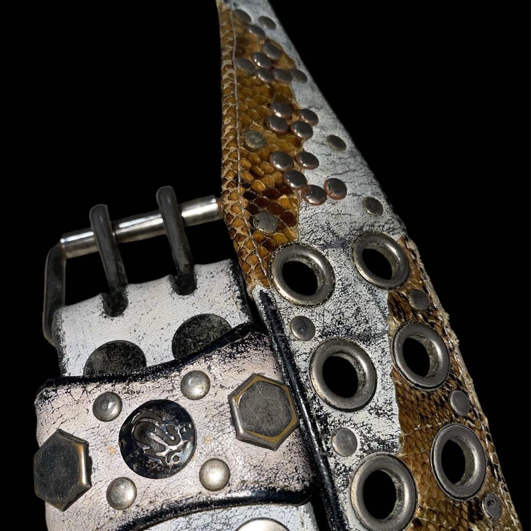 【Kmrii】Crazy studs White python BELT 白蛇