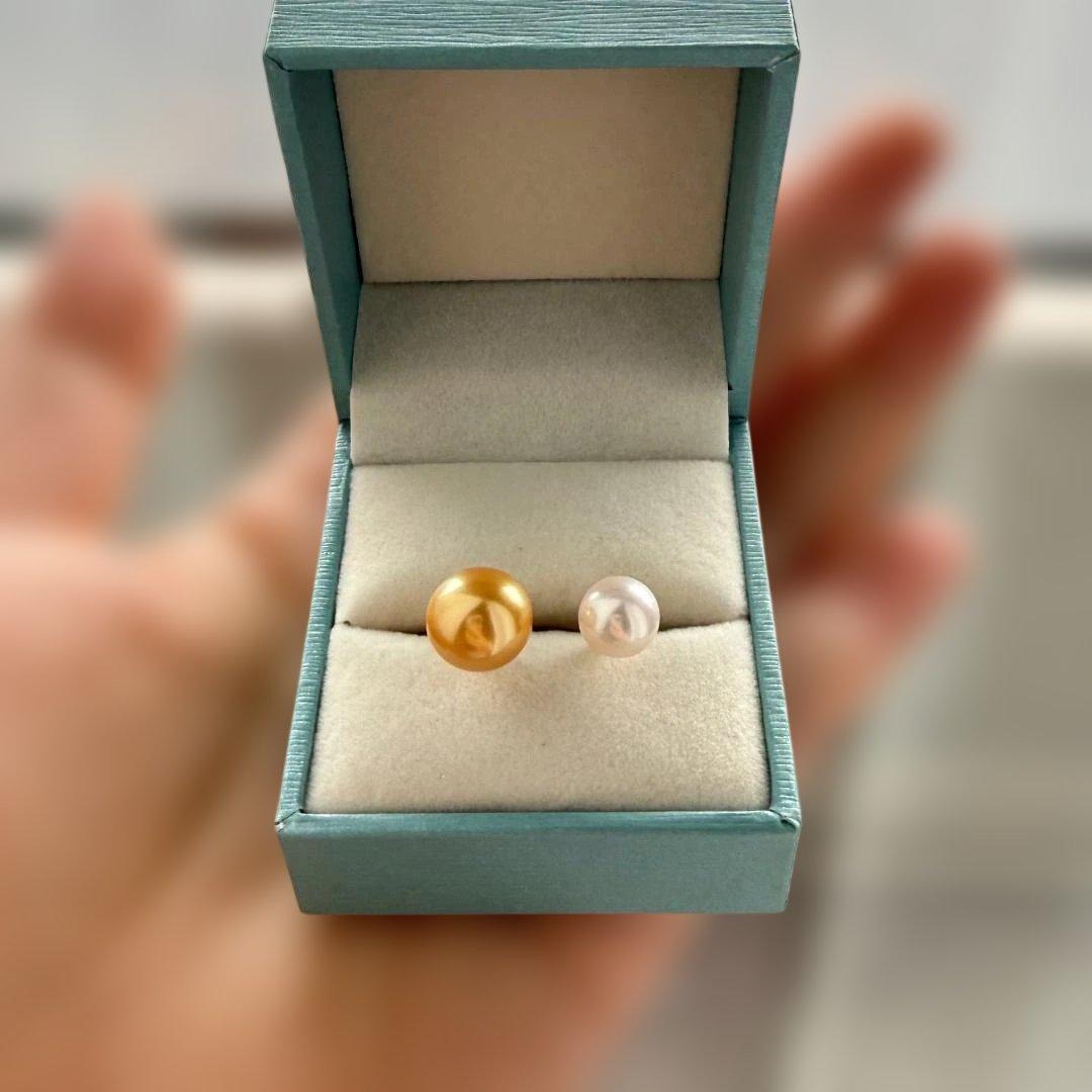 【極上のテリ】南洋真珠×Akoya真珠 2粒リング 9mm 濃金 S925