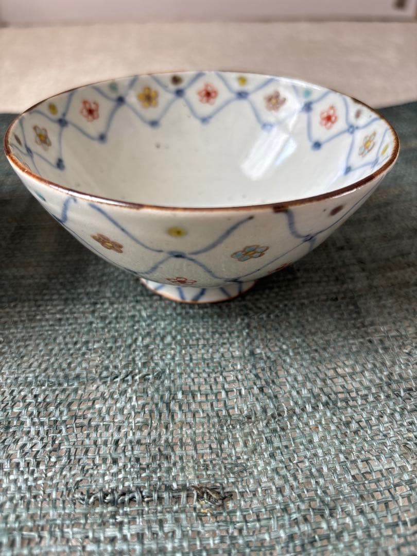 作家さん　飯碗2個セット 青と花模様