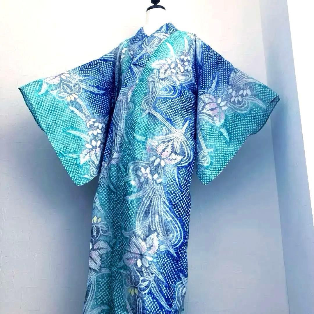 専用かな様　　有松絞り・有松鳴海絞り 身丈160 cm 菖蒲 広襟No.-220