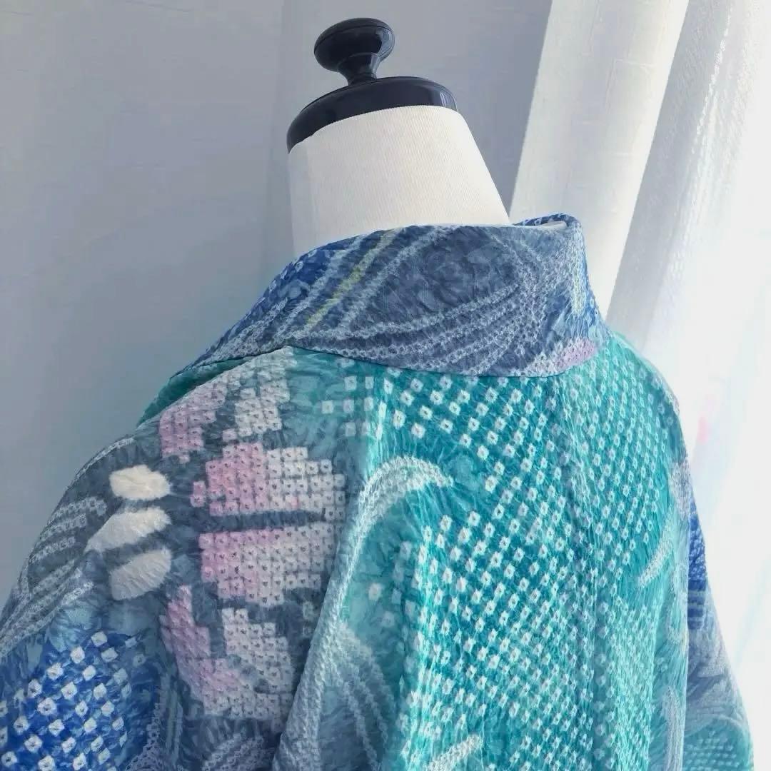 専用かな様　　有松絞り・有松鳴海絞り 身丈160 cm 菖蒲 広襟No.-220