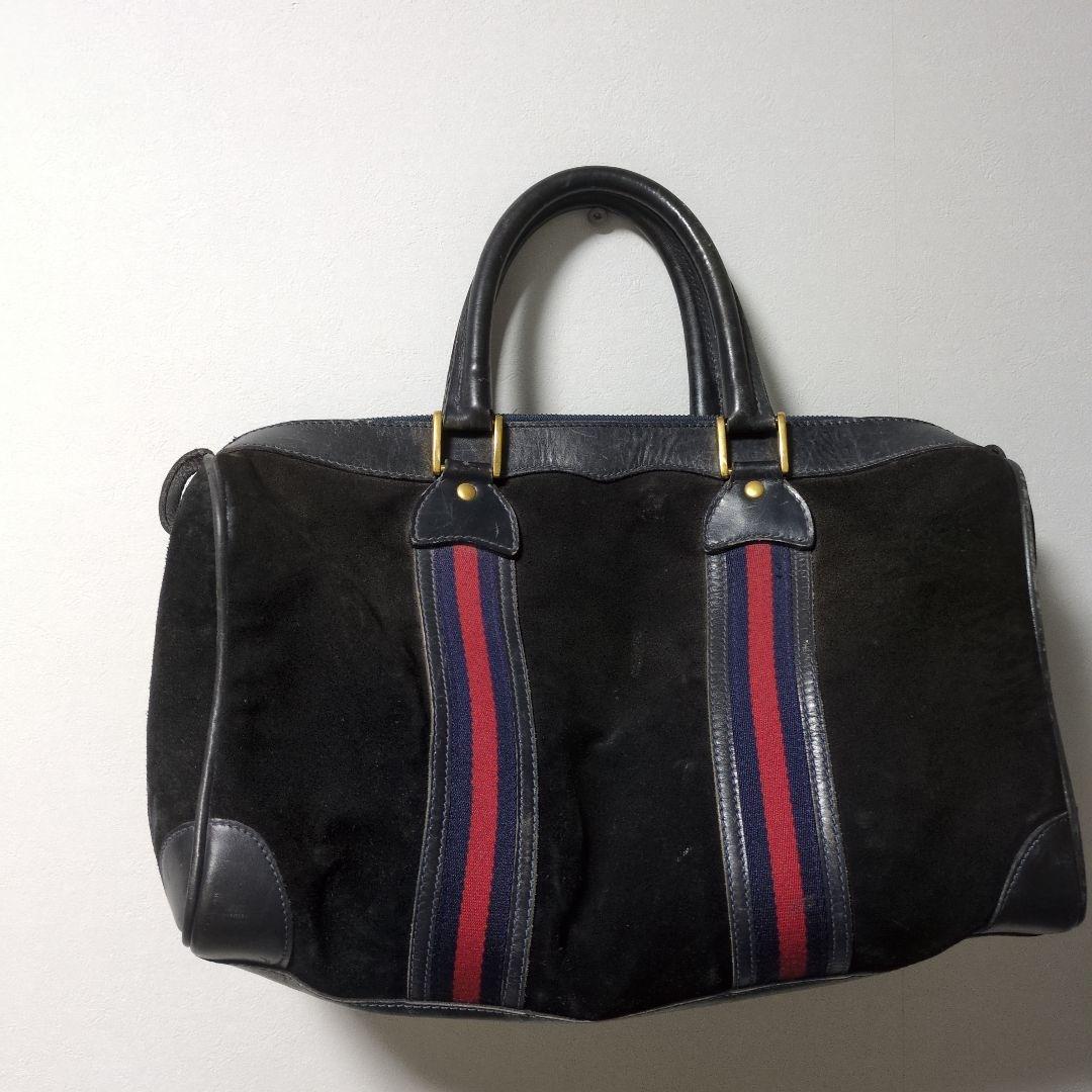 GUCCI グッチ ボストンバッグ スエード シェリーライン 黒　本革