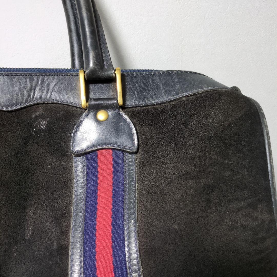 GUCCI グッチ ボストンバッグ スエード シェリーライン 黒　本革