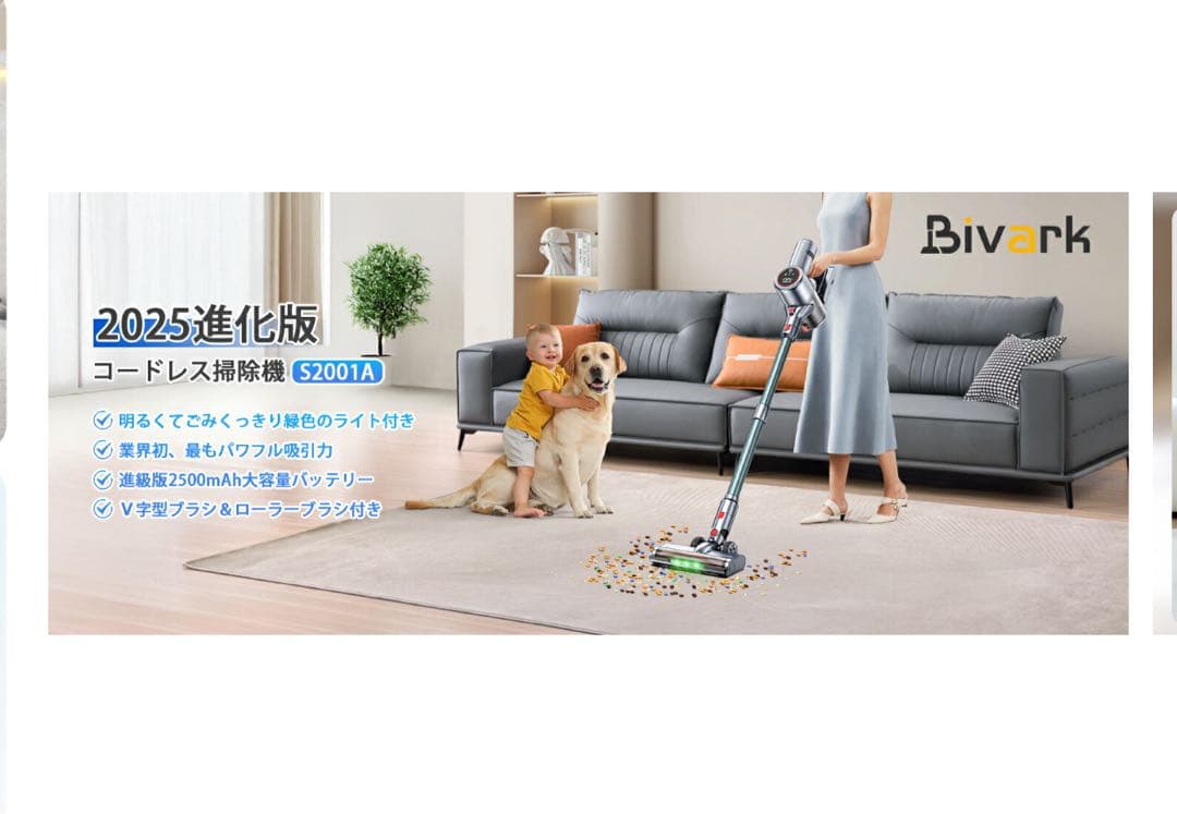 サイクロン式　コードレス掃除機　強力吸引　自立式　緑色LED　LED液晶　軽量