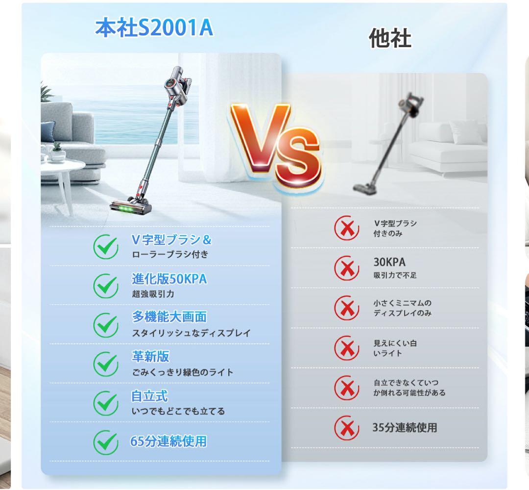 サイクロン式　コードレス掃除機　強力吸引　自立式　緑色LED　LED液晶　軽量
