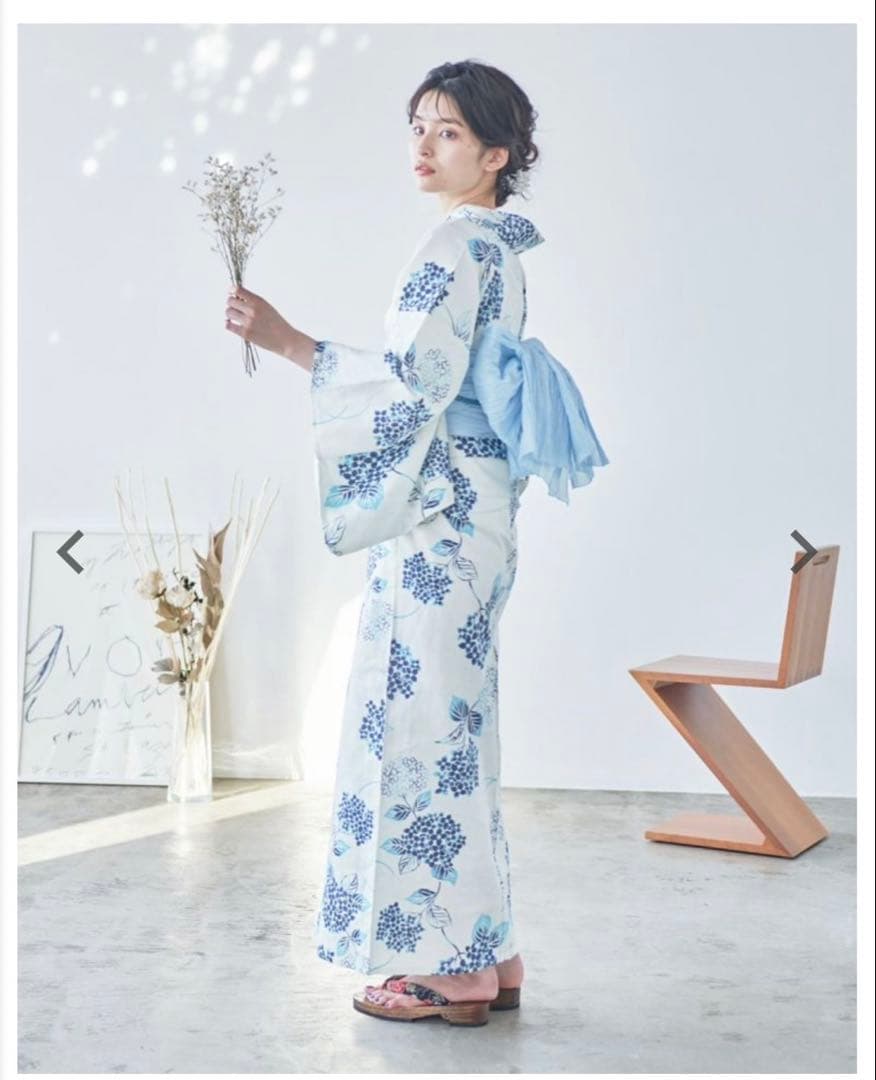 Dita浴衣　紫陽花柄　4点セット（ゆかた・しわへこ帯・下駄・腰ひも）バラ売り可