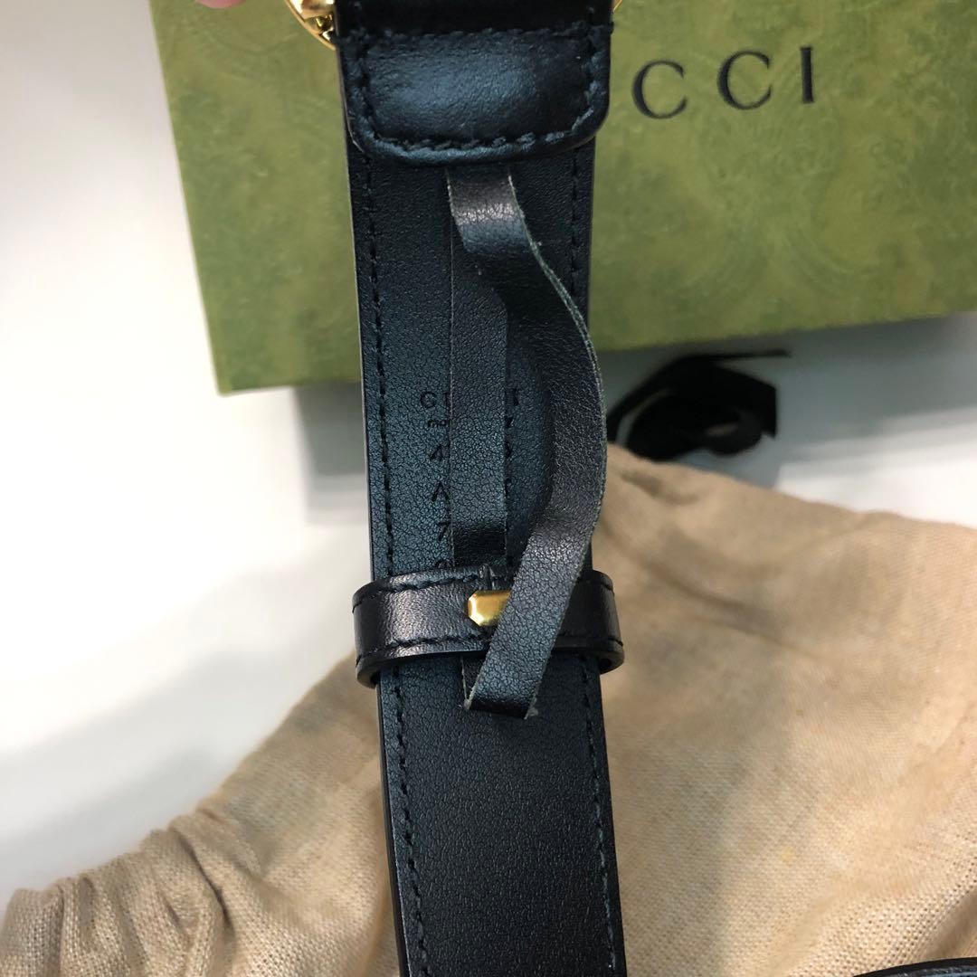 GUCCI ブラックレザーベルト GGロゴ ダブルGスリムベルト