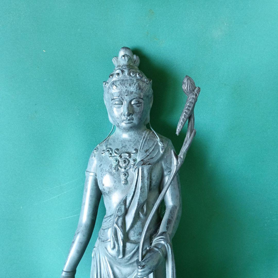 高村光雲作青銅製 観音像 蓮の花を持つ彫刻