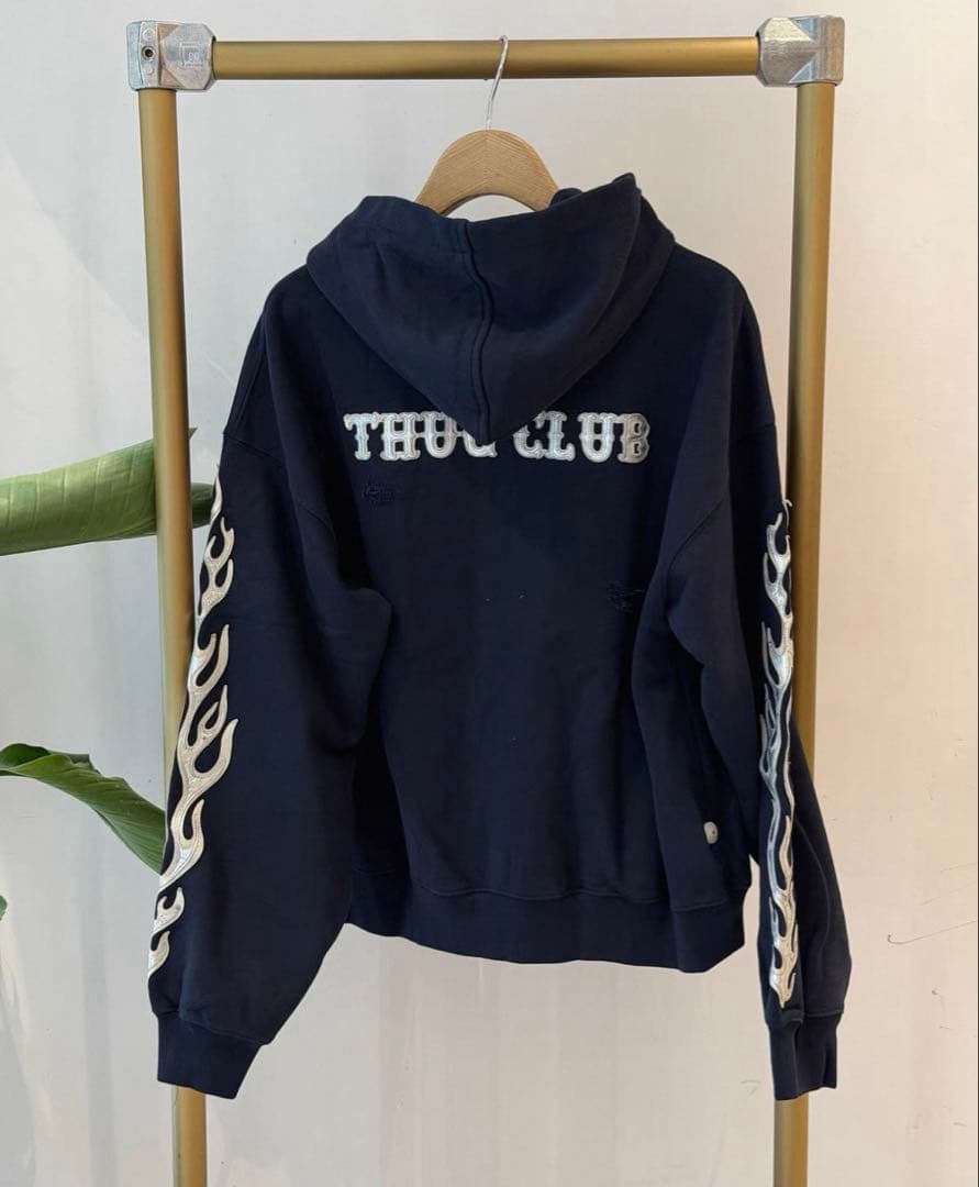 ジャケット・アウター Thug club Leather Flame Hooded Zip-Up
