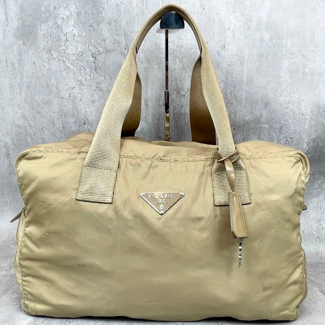 【専用✨】 PRADA ボストンバッグ テスート 三角ロゴ ベージュ 鍵付