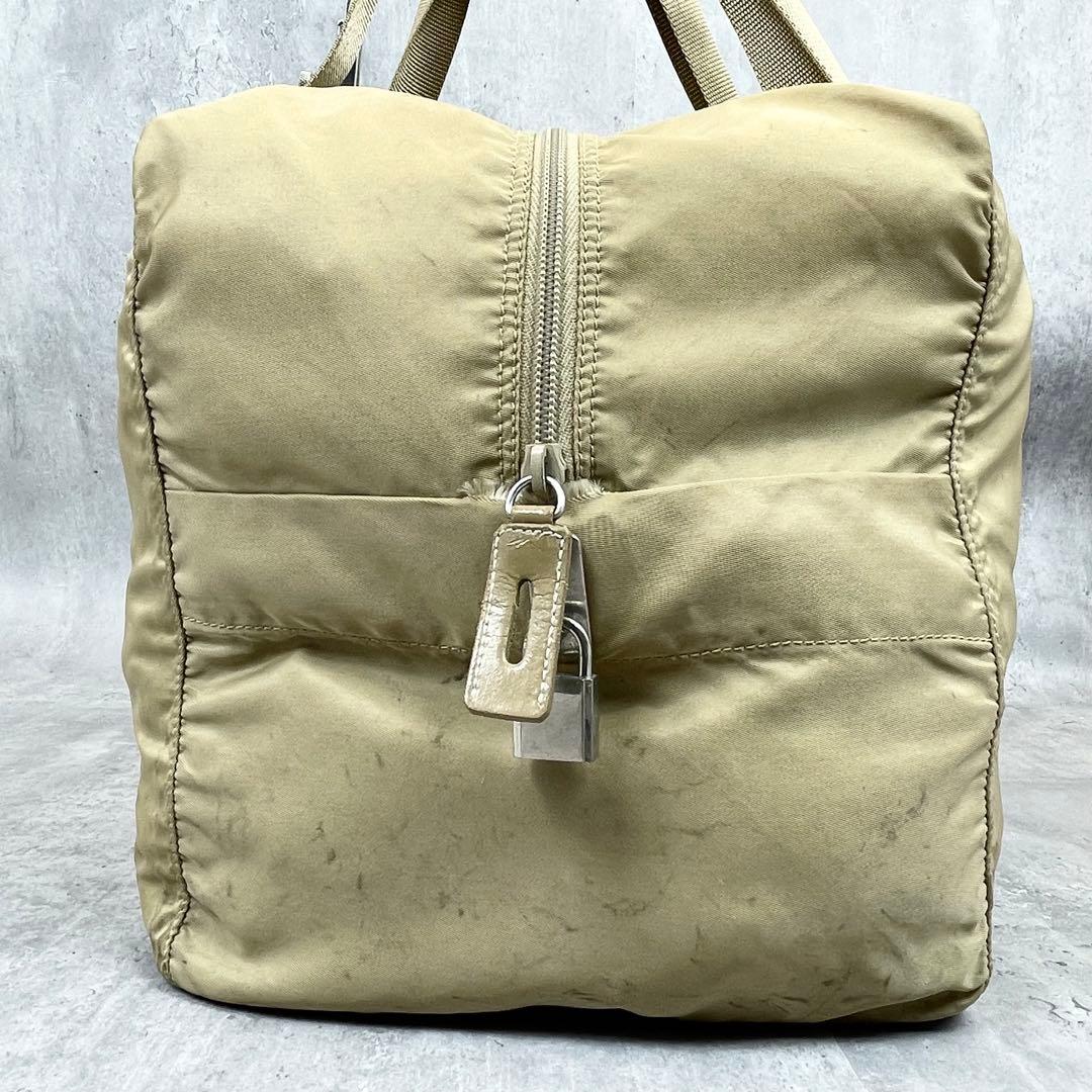 【専用✨】 PRADA ボストンバッグ テスート 三角ロゴ ベージュ 鍵付