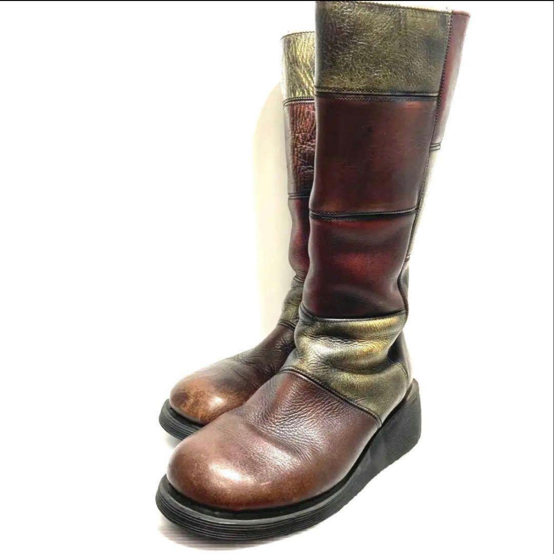 極希少】ドクターマーチン　ロングブーツ　バイカー　パッチワーク　サイドジップ