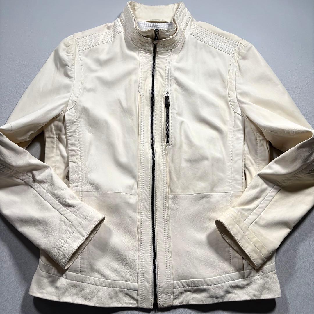 XXL相当 ヒューゴボス ラムレザー ライダースジャケット レザージャケット 白