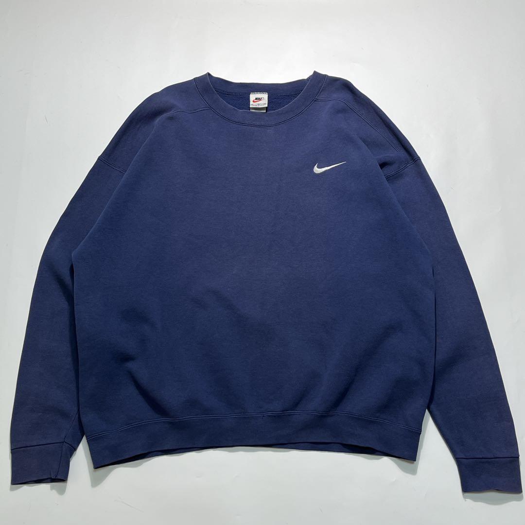 90s ナイキ USA製 スウェット 白タグ XL 紺 ワンポイント 7644