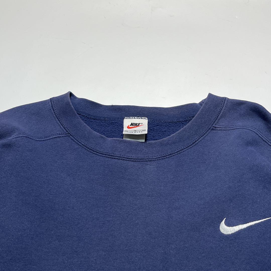 90s ナイキ USA製 スウェット 白タグ XL 紺 ワンポイント 7644