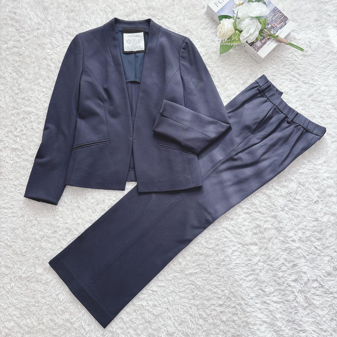 美品✨NEMIKA パンツスーツ ネイビー ストレッチ レリアン オケージョン