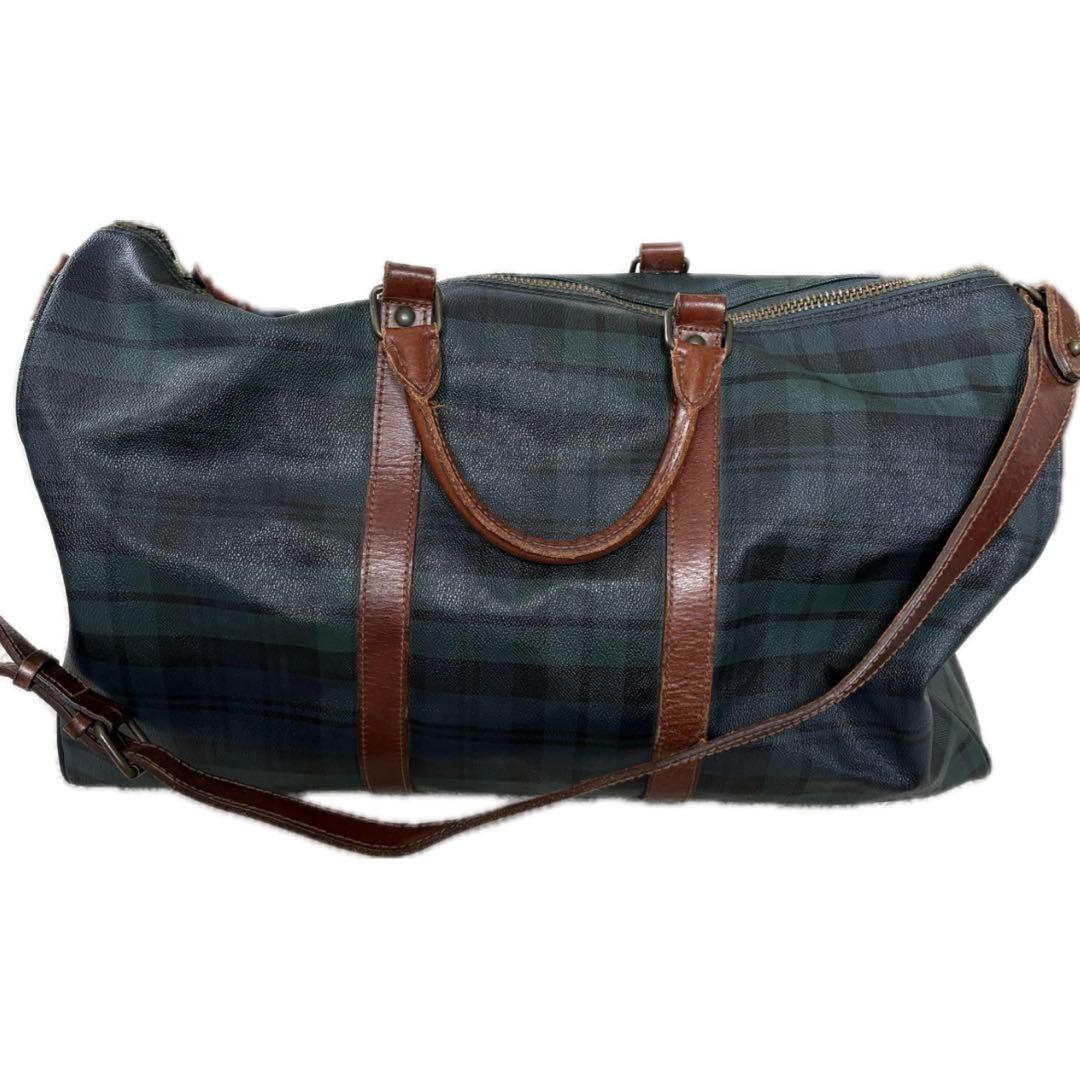 ポロラルフローレン ボストンバッグ 2WAY グリーン チェック柄 PVCレザー