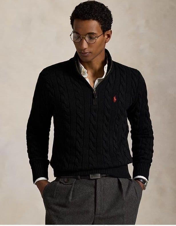 Polo Ralph Lauren ブラック ケーブルニットセーター ジップ M