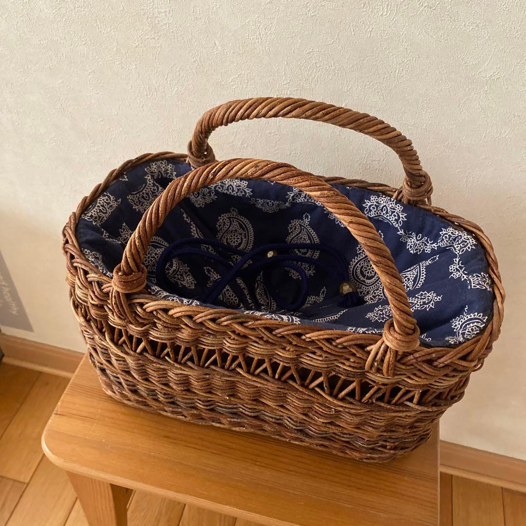 あけびかごバッグ ネイビーペイズリー