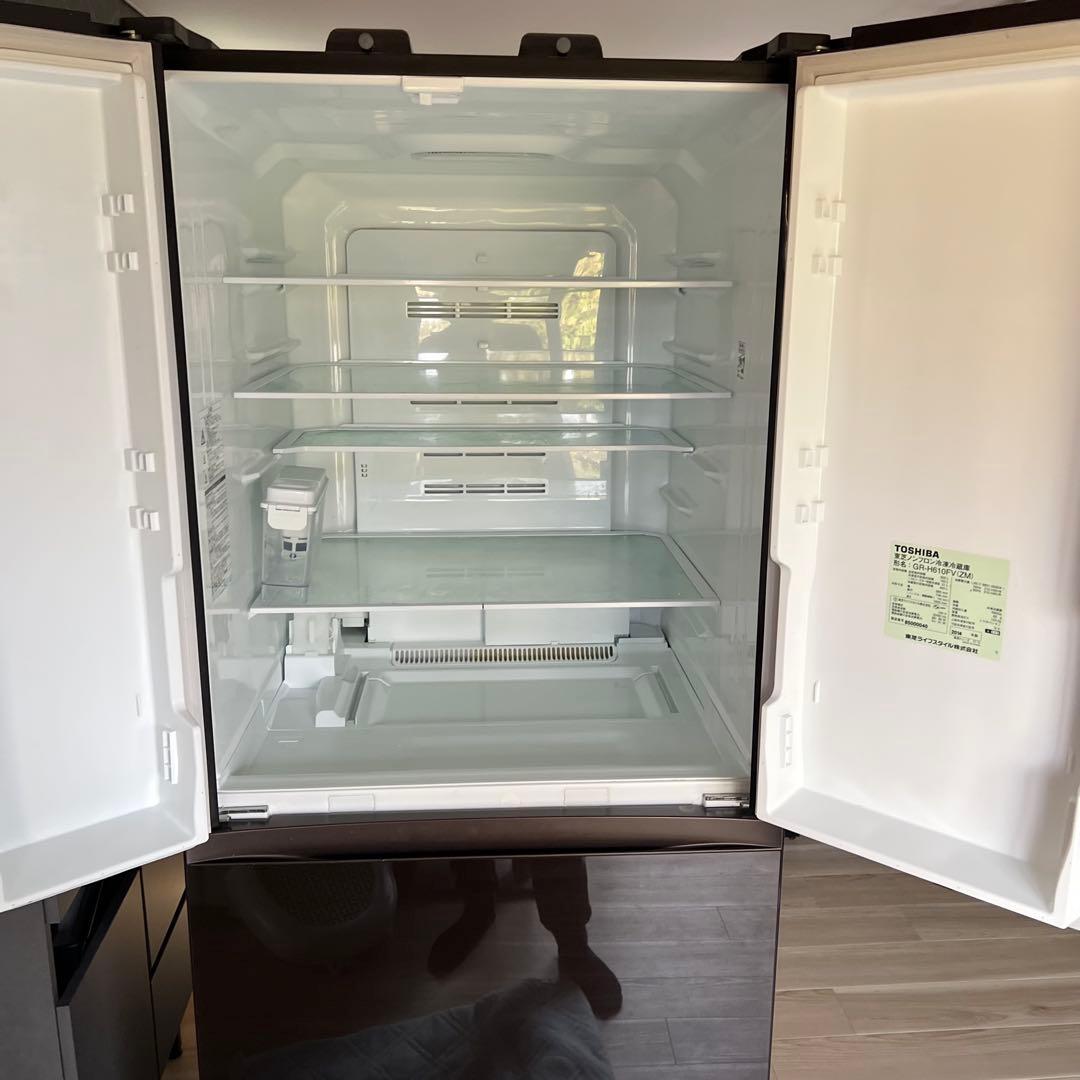 TOSHIBA ブラウン冷蔵庫 タッチ開閉付き　605L