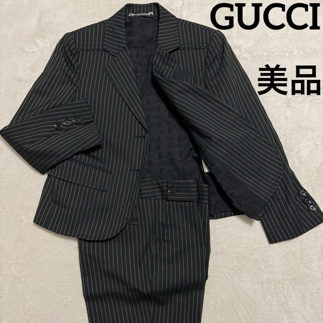 美品　グッチ　スーツセット　パンツ　黒　ストライプ　40(L) 38(M)短丈
