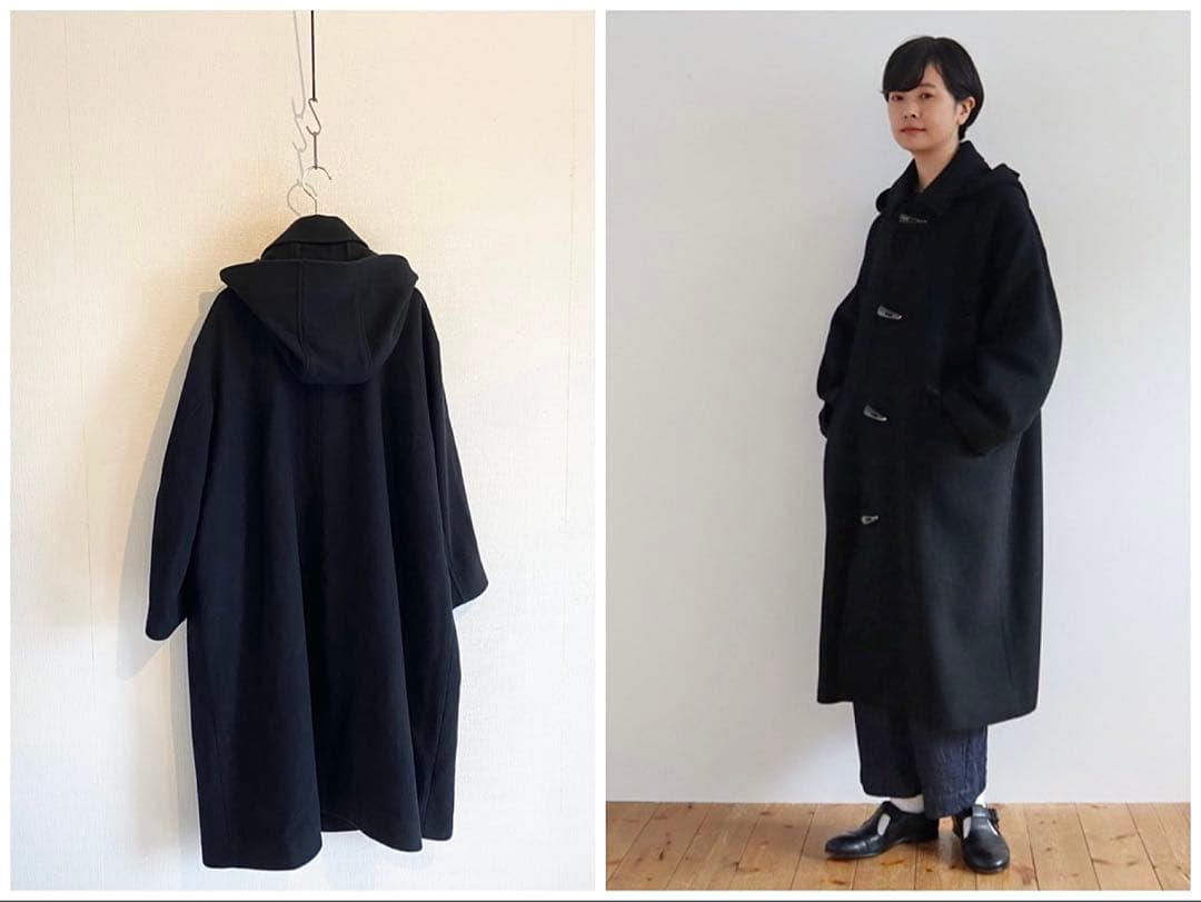 美品 yuni スーパー100 トグルボタンコート 黒 ゆったり