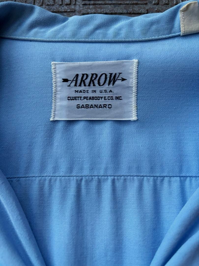 60s ARROW 淡ブルー レーヨンギャバジンシャツ　usa製　ヴィンテージ