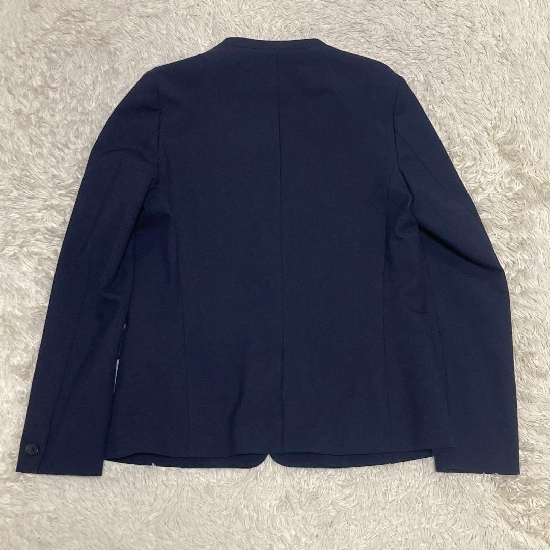 PLST 美品【洗濯機で洗える】ノーカラー ジャケット パンツ 濃紺 ネイビー