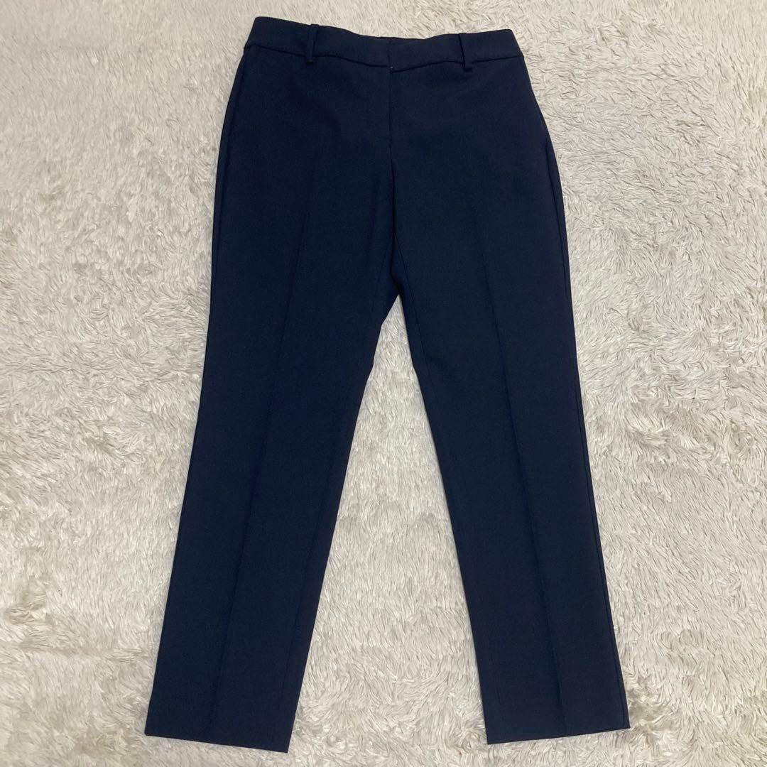 PLST 美品【洗濯機で洗える】ノーカラー ジャケット パンツ 濃紺 ネイビー