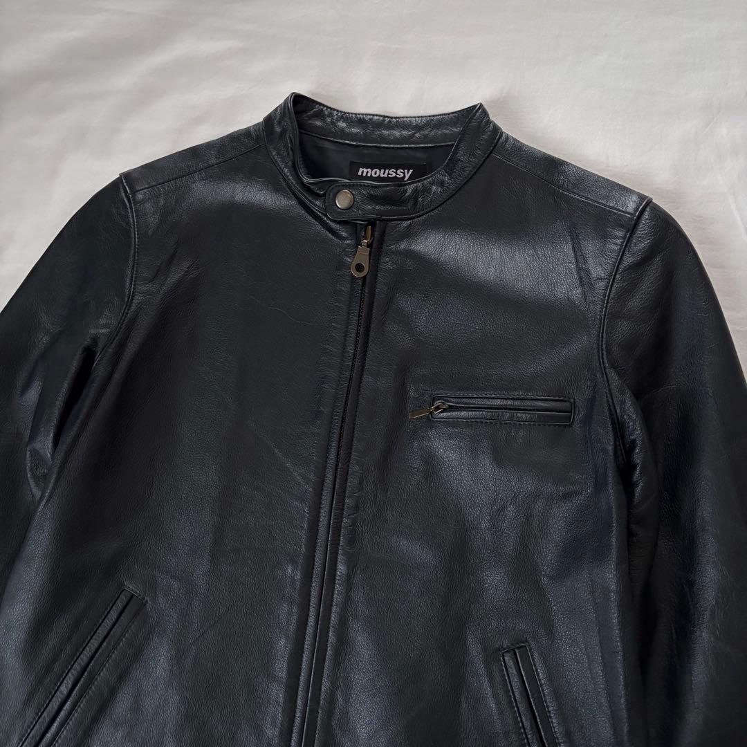 大人気！MOUSSY 牛革 シングル ライダース レザー ジャケット