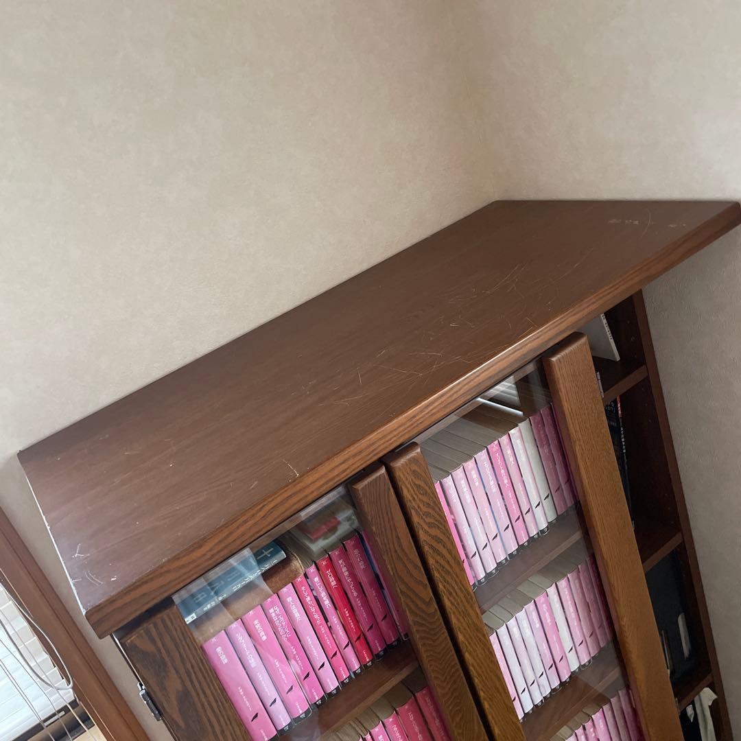 木製 ガラス付き 本棚 スライド式 ブックシェルフ キャビネット