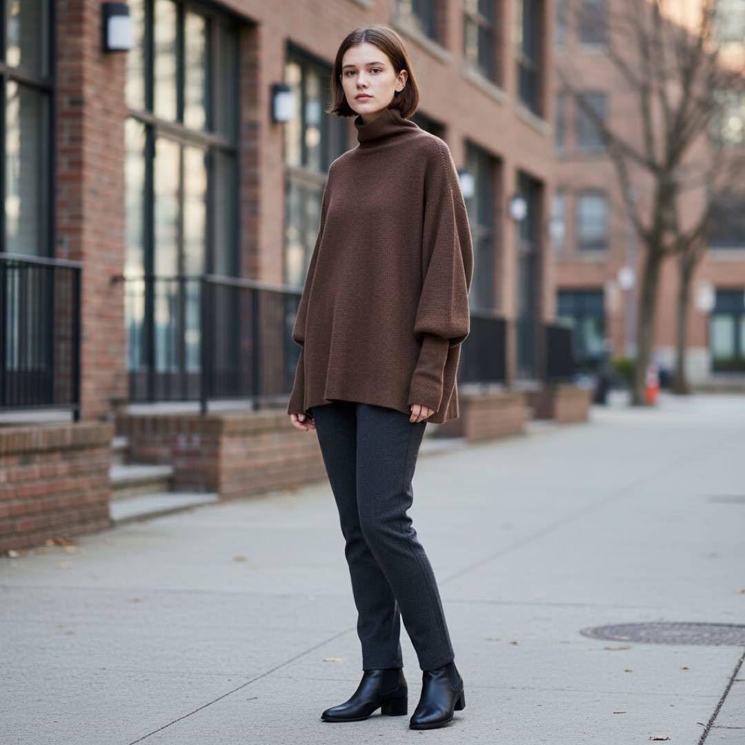 美品 AP STUDIO ハイネック ウールチュニックワンピース ブラウン 上質