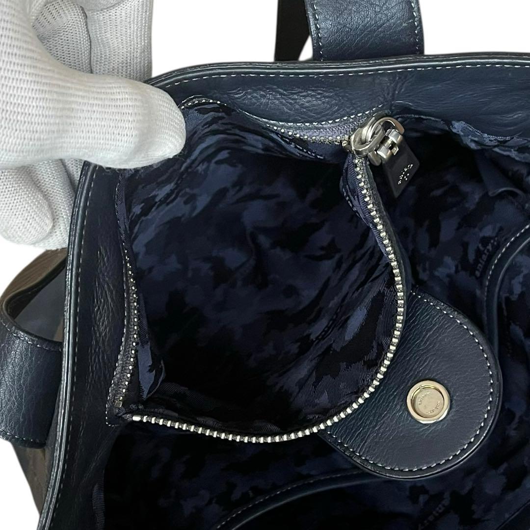 美品 aniary ハンドル キルティング レザー トートバッグ ネイビー A4