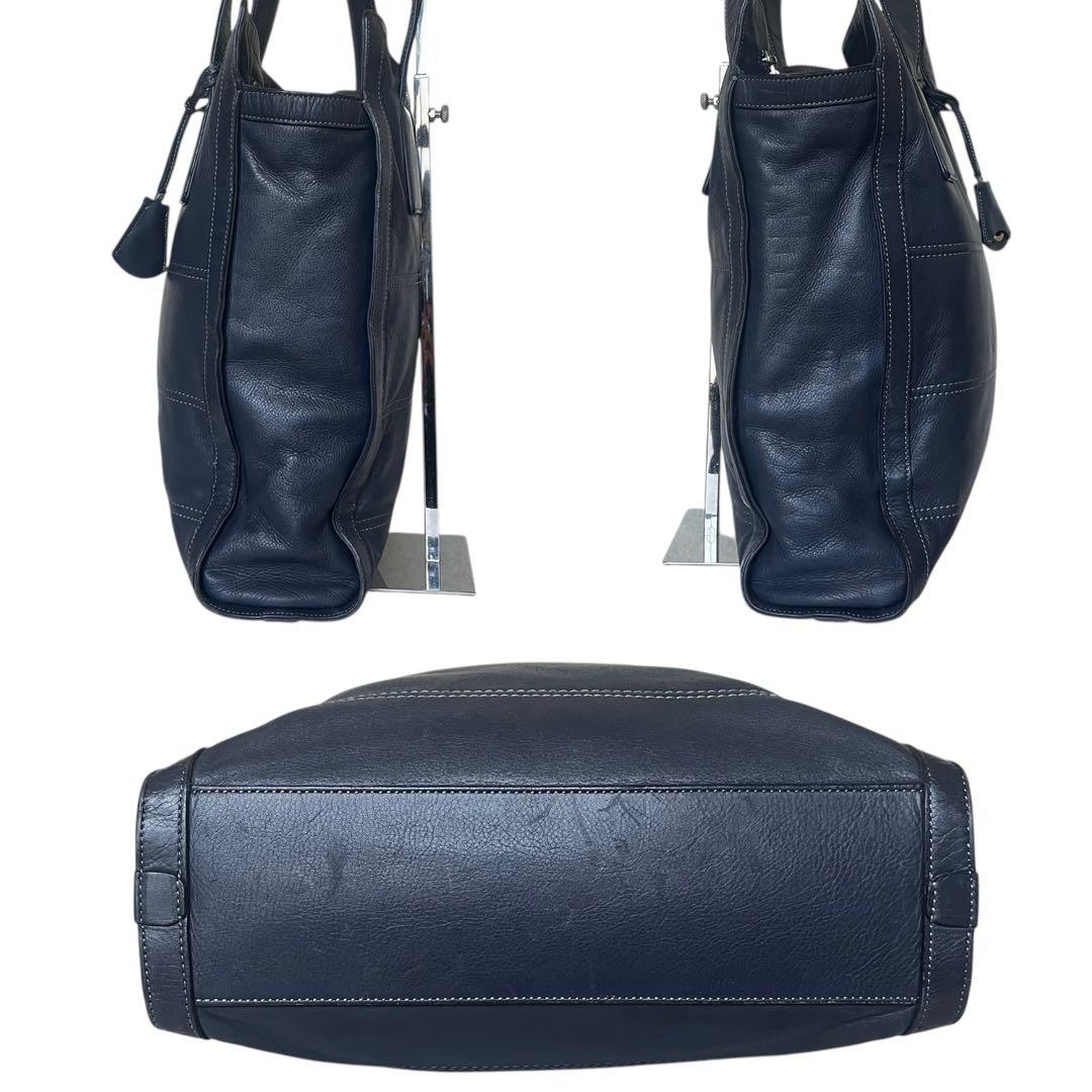 美品 aniary ハンドル キルティング レザー トートバッグ ネイビー A4