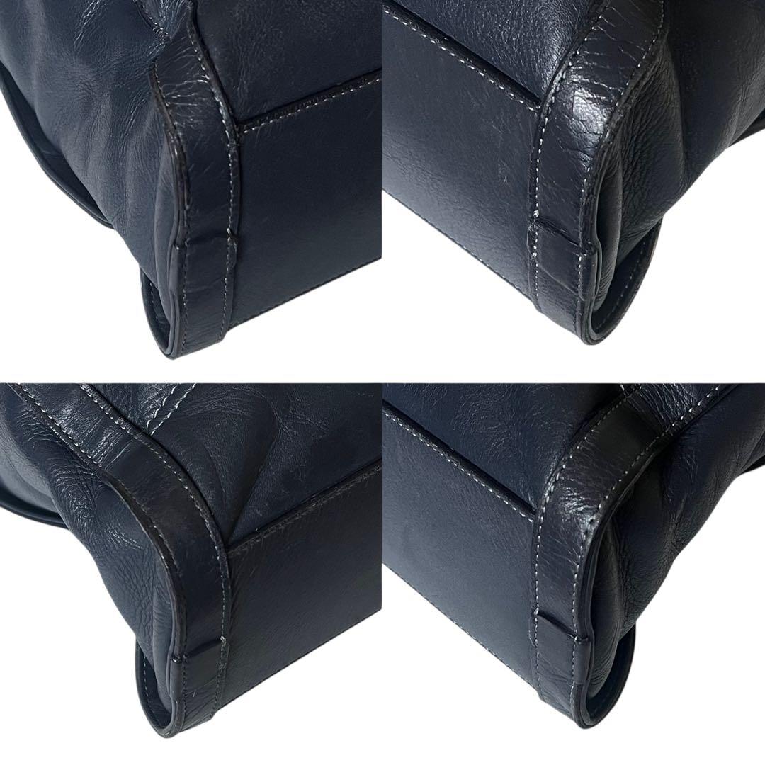 美品 aniary ハンドル キルティング レザー トートバッグ ネイビー A4