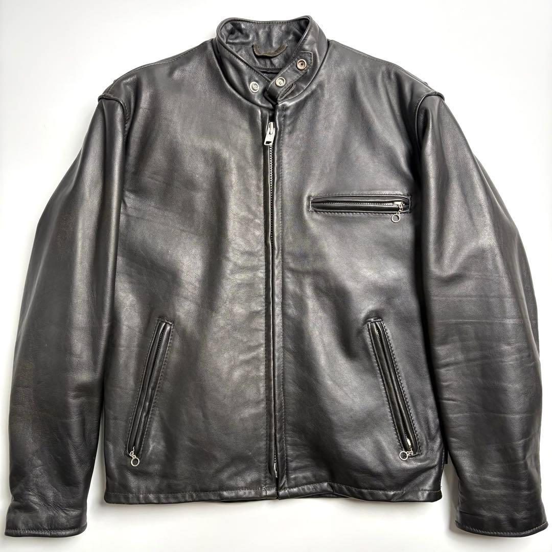 【米国製】Schott レザー ライダースジャケット 黒 40 シングル 本革