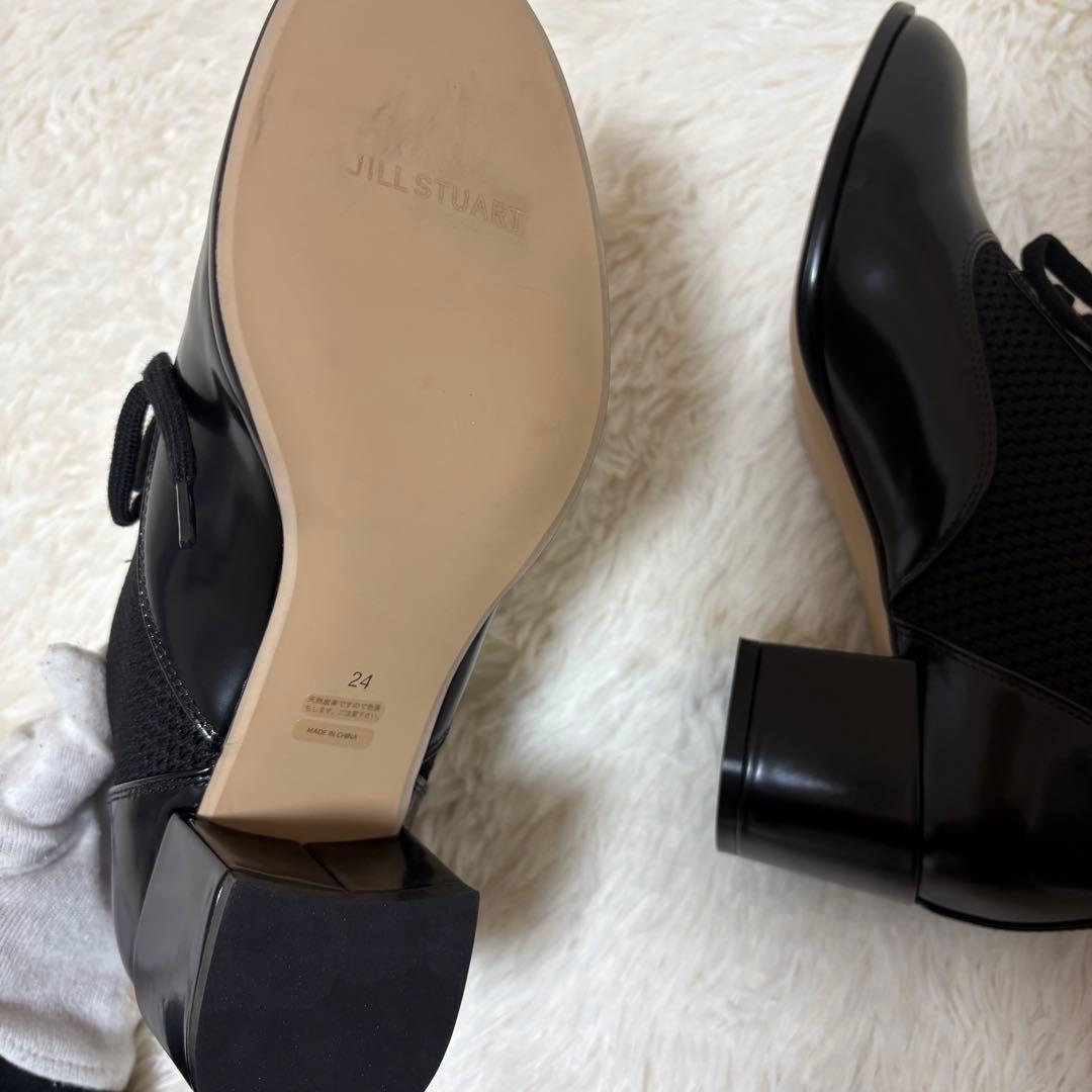未使用に近い JILLSTUART レースアップニットシューズ レザー 黒 24