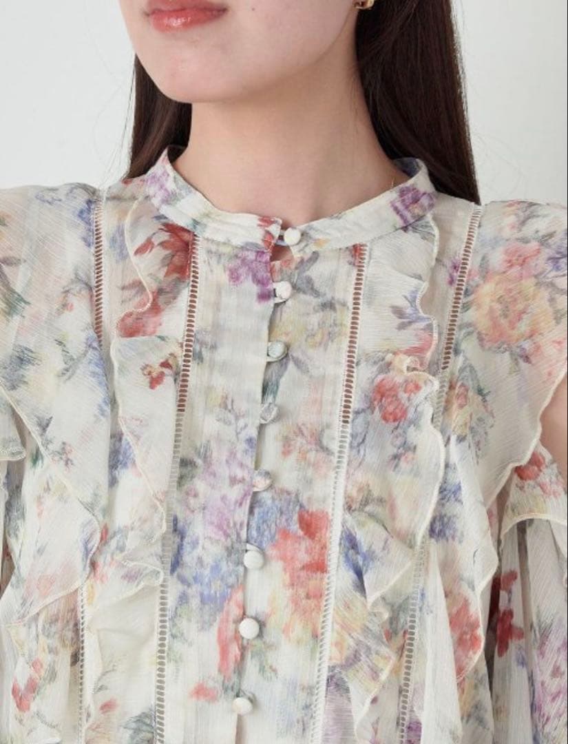 【美品】snidel プリントフリルシフォンミニワンピース Mix サイズ0