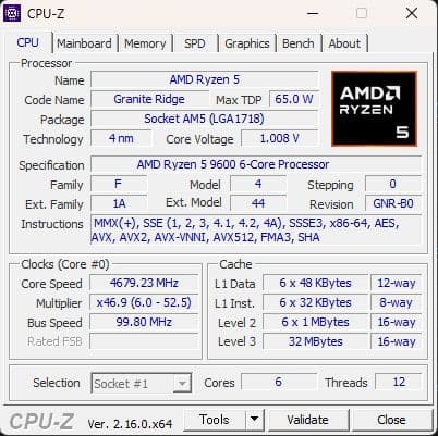AMD Ryzen 5 9600 CPU 本体 動作確認済