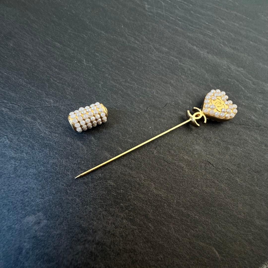 CHANEL シャネル 02P ハート パール ゴールド ピンブローチ