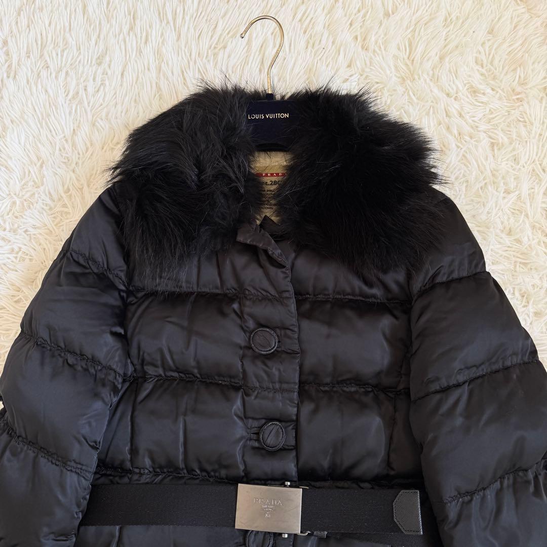 専用　プラダ　ダウンコート　ラクーンファー　ロゴベルト　Lサイズ　ブラック