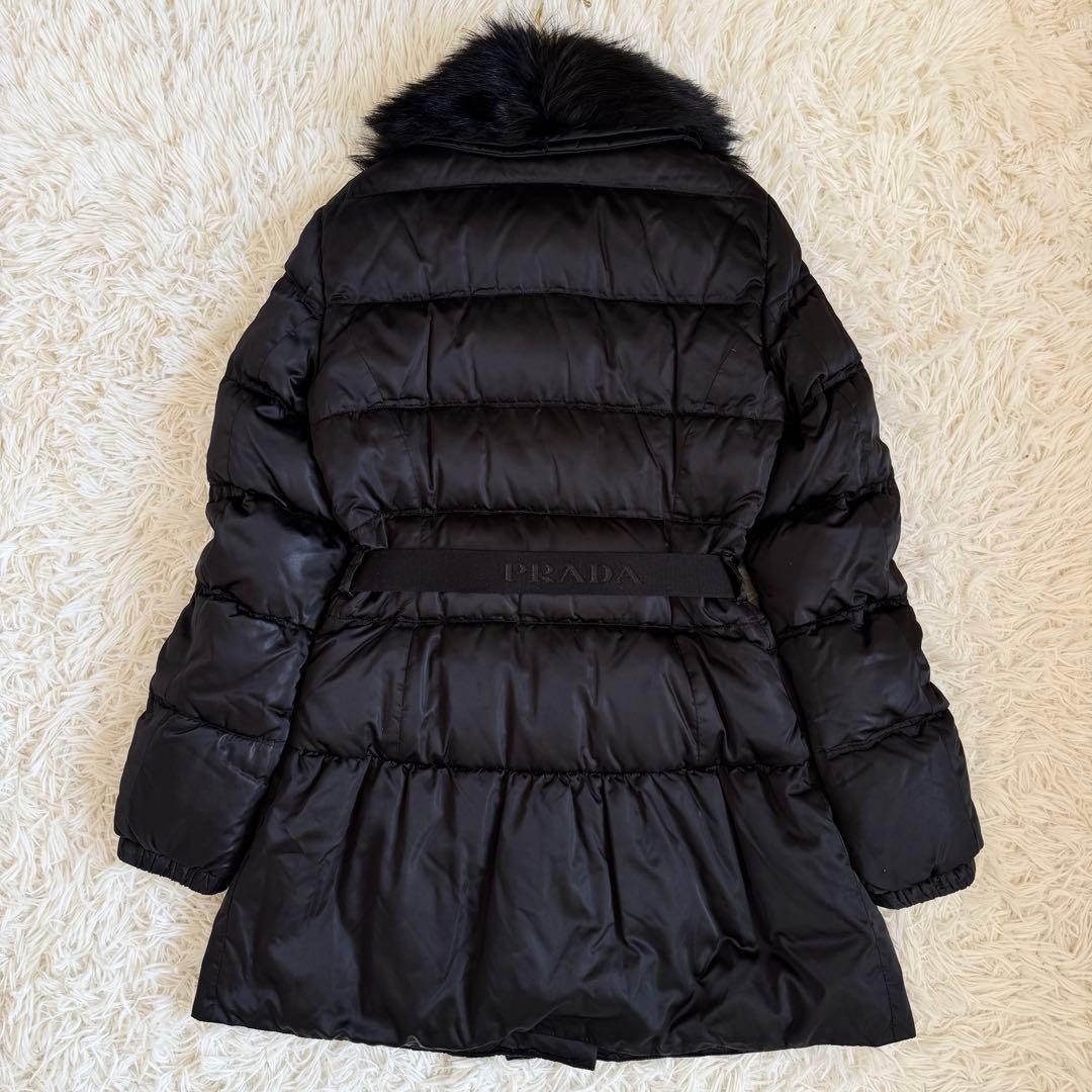 専用　プラダ　ダウンコート　ラクーンファー　ロゴベルト　Lサイズ　ブラック